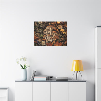 Autumn Dried Flowers Mushroom Illustration Canvas Art | Earthy Decor
