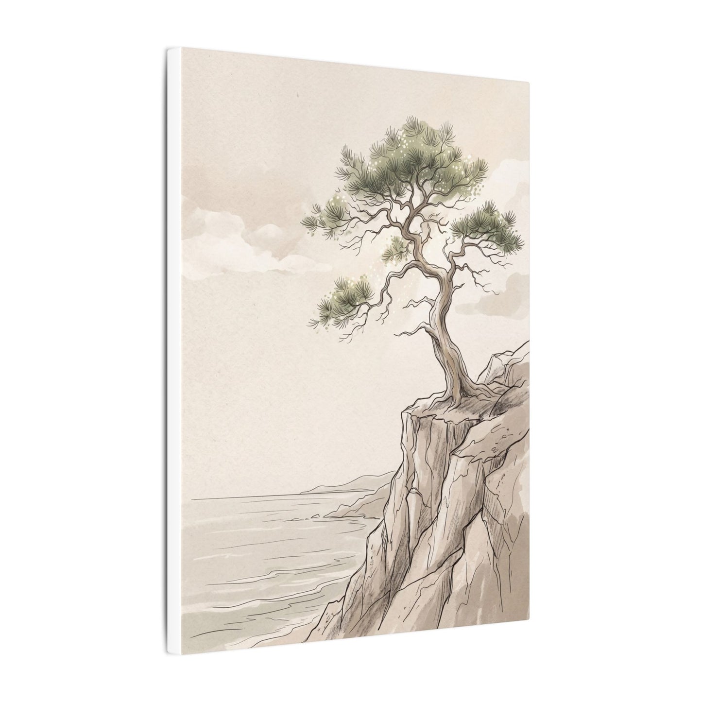 Japandi Pine Tree in Dappled | Minimal Line Canvas Art