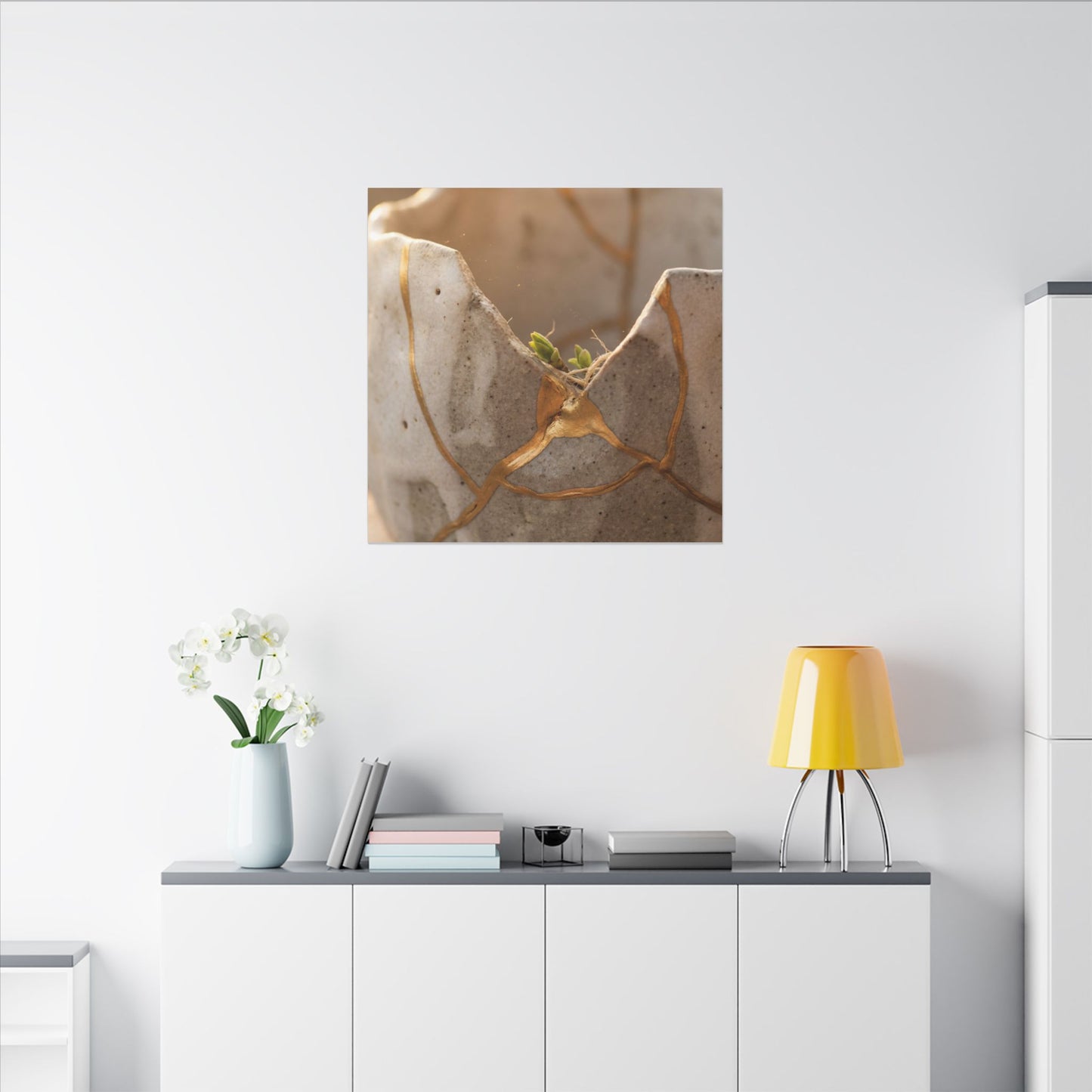Golden Hour Broken Pottery Canvas Art - Japandi Kanso