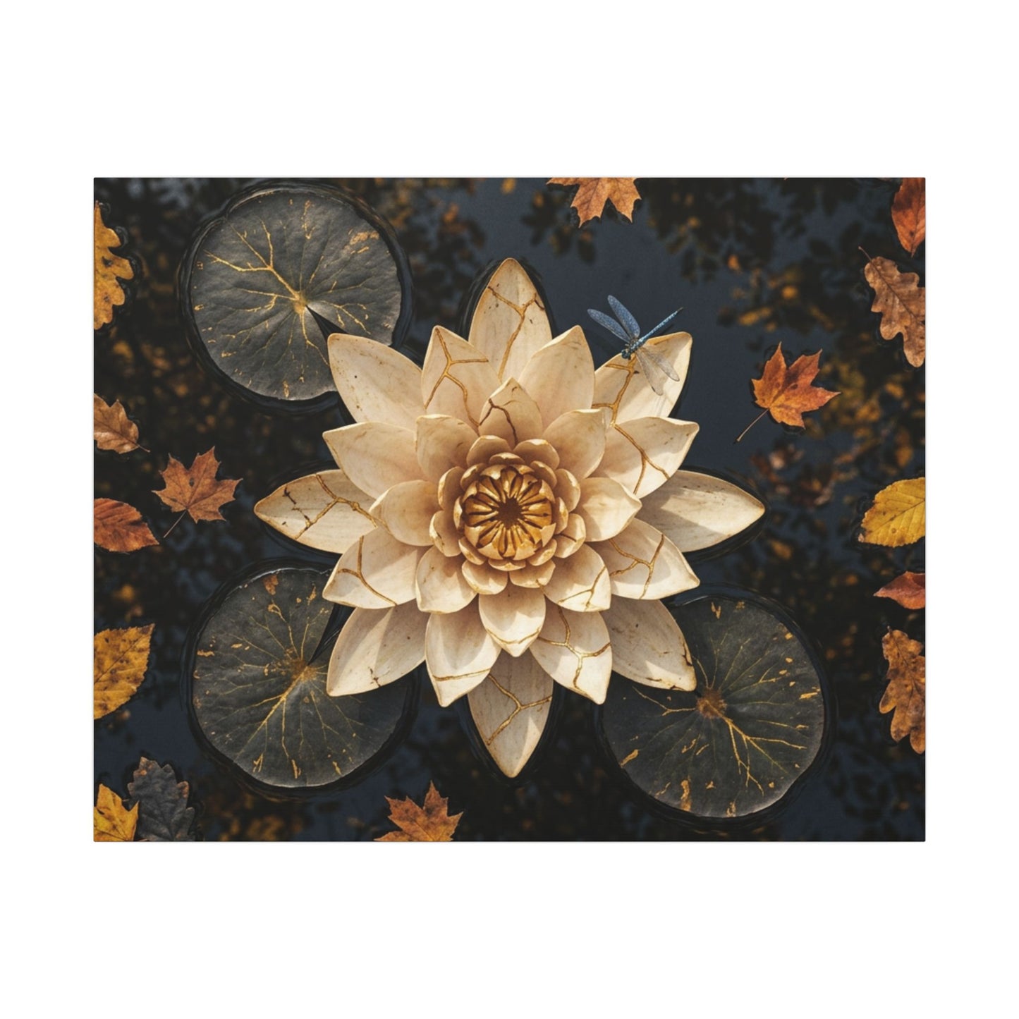 Kintsugi Lotus Flower in Dappled | Gold Repair Canvas Art