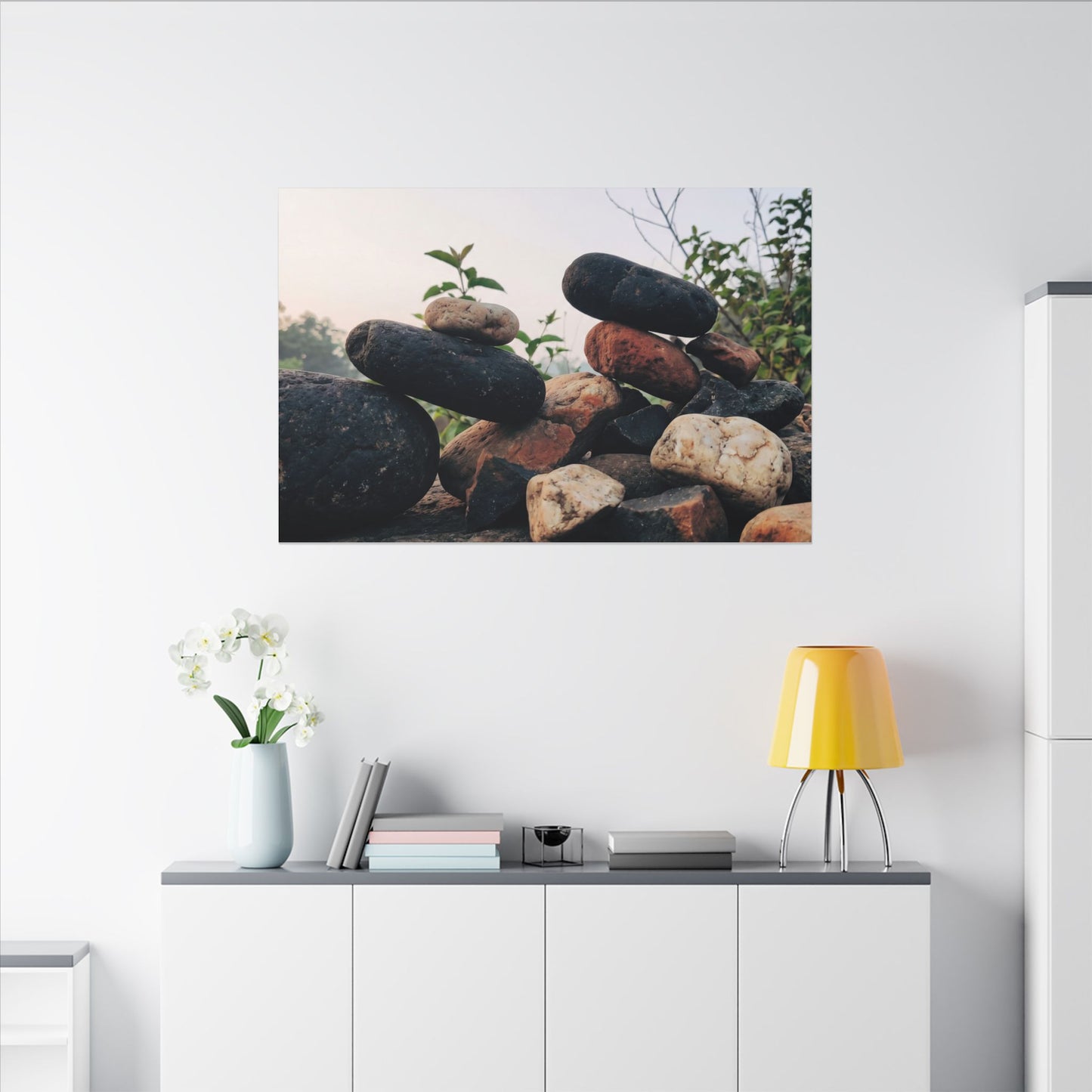 River Stones Canvas Art | Spring Kintsugi Broken Beauty Art