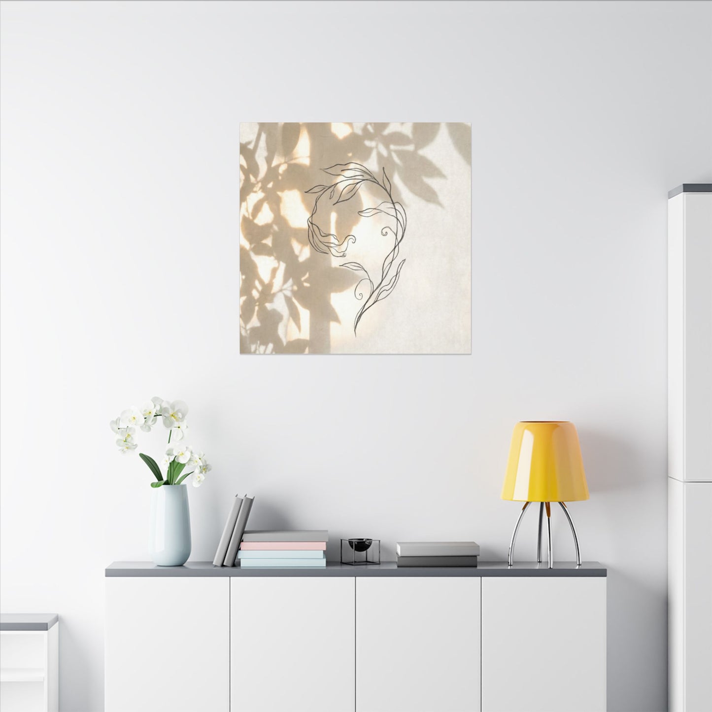 Warm Shoji Screen Canvas Art - Minimal Line Japandi