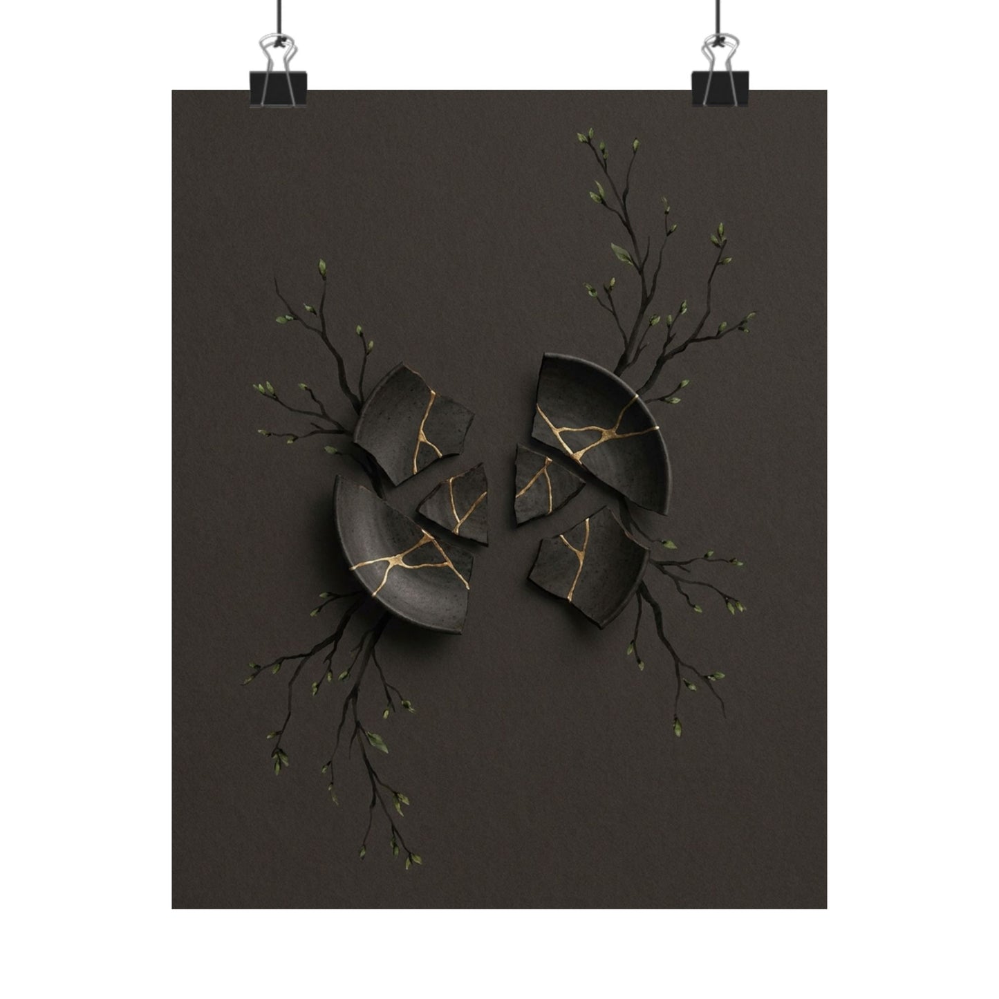 Dark Japandi Broken Pottery in Overcast | Charcoal Ink Wall Art Print