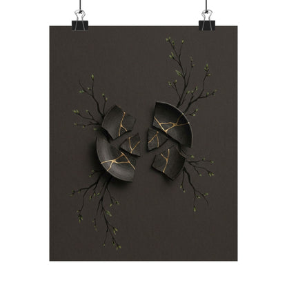 Dark Japandi Broken Pottery in Overcast | Charcoal Ink Wall Art Print