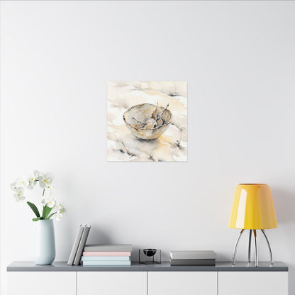 Ceramic Bowl Canvas Art | Winter Japandi Watercolor Art