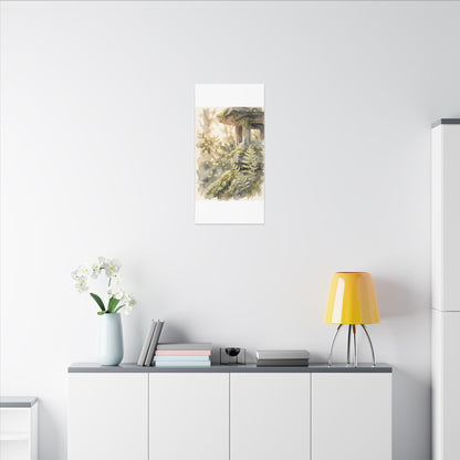 Earthy Stone Lantern Canvas Art - Watercolor Japandi