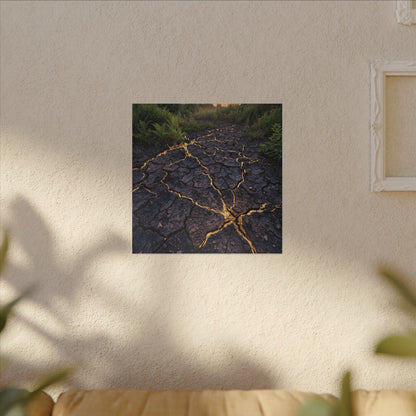 Cracked Earth Canvas Art | Summer Kintsugi Crackle Gold Art