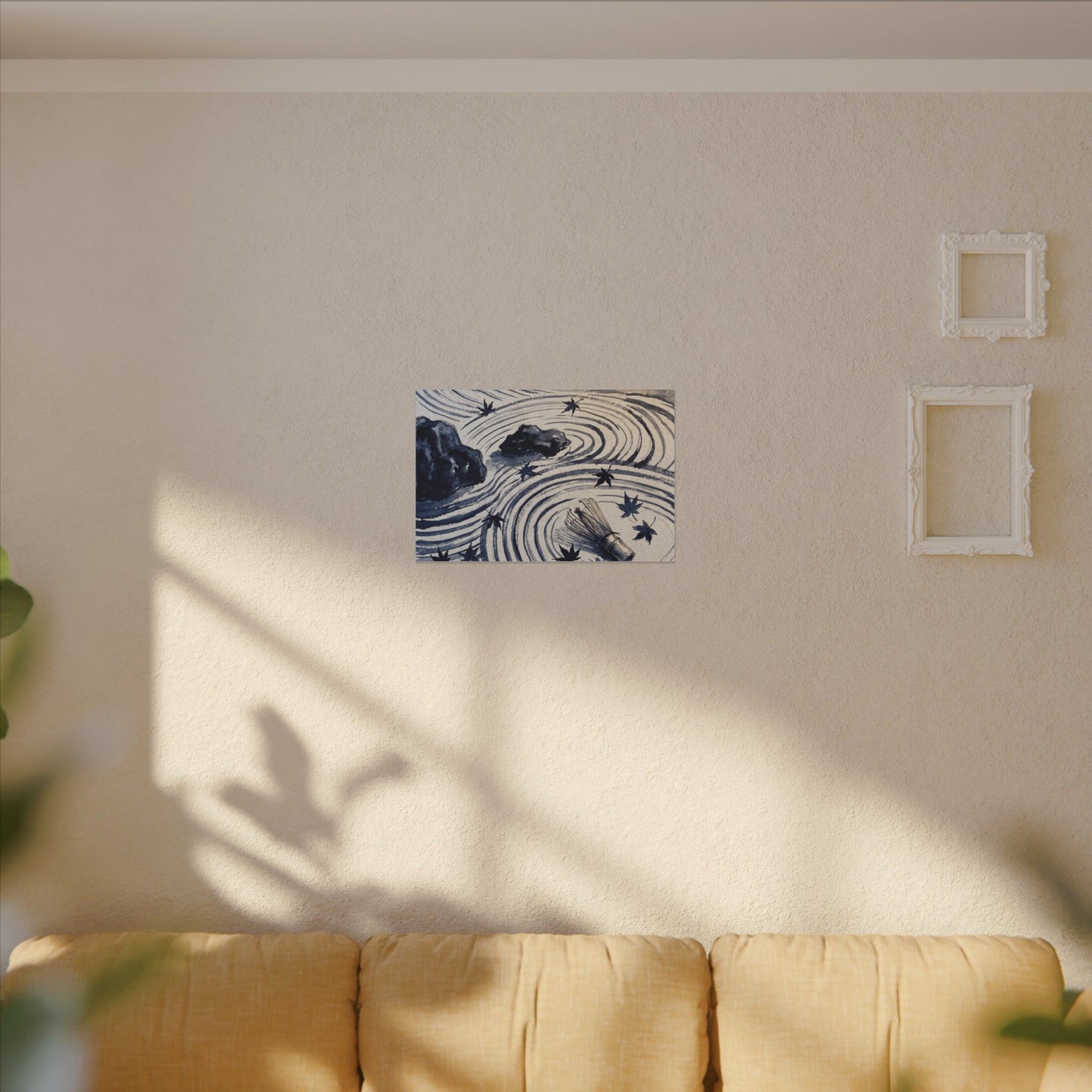 Zen Rock Garden in Golden Hour | Sumi E Canvas Art