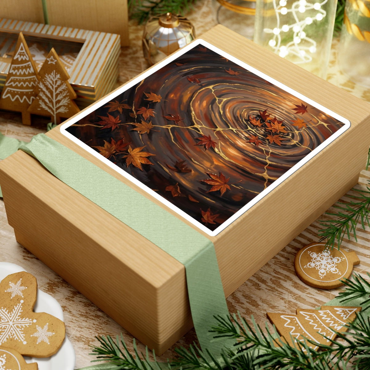Water Ripple Autumn Sticker | Kintsugi Artful Design Art Print