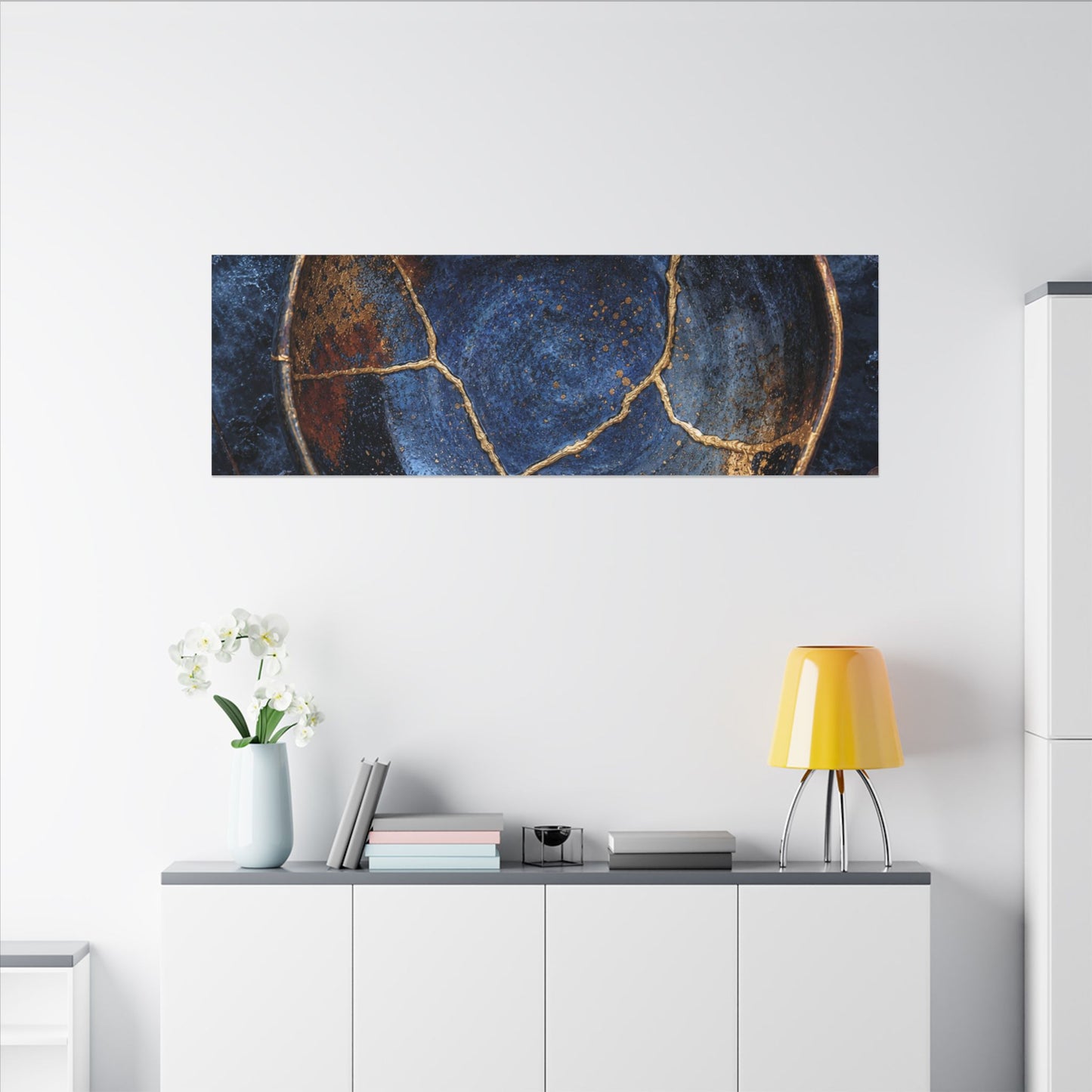 Kintsugi Ceramic Bowl in Moonlight | Crackle Gold Canvas Art