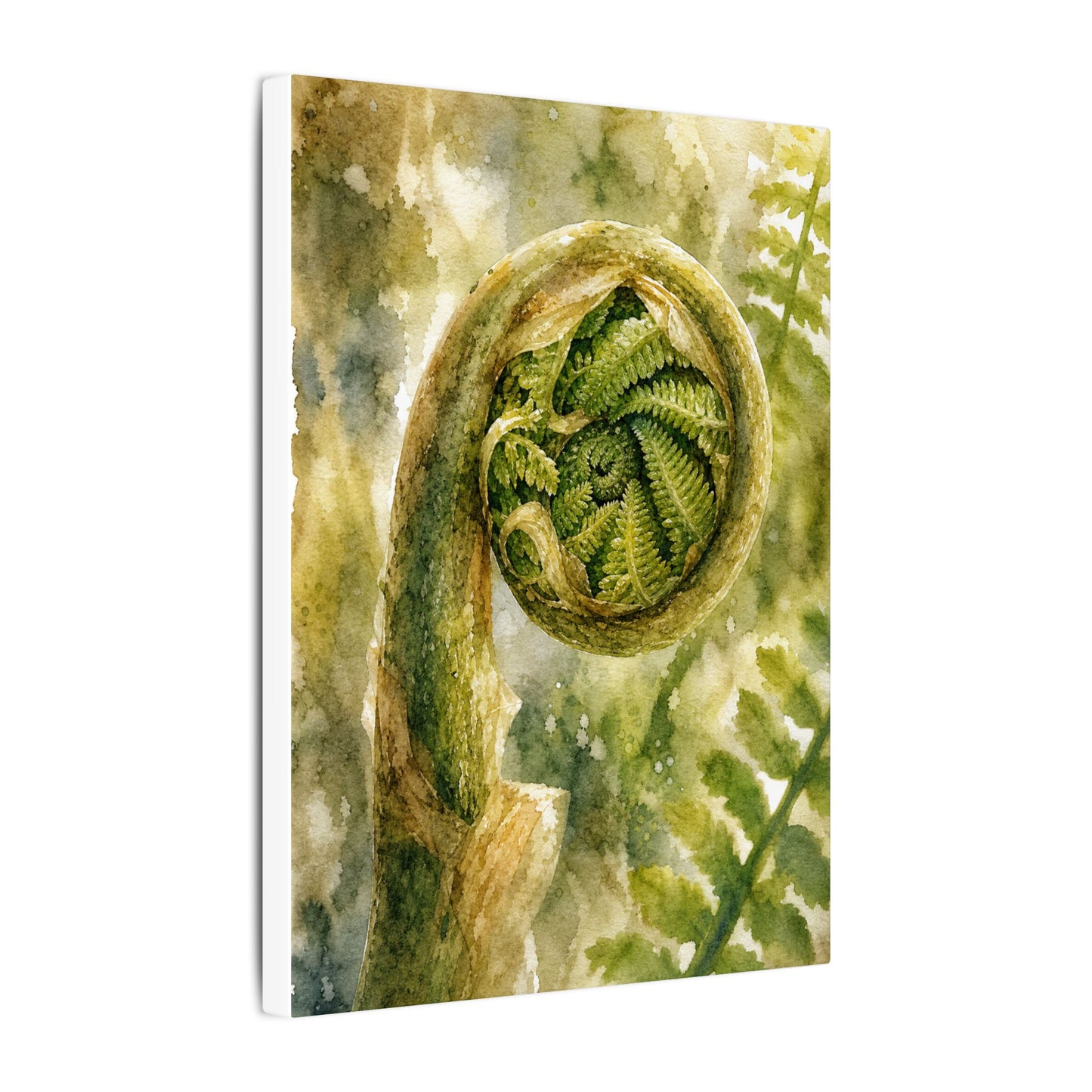 Japandi Fern Unfurling in Dappled | Watercolor Canvas Art