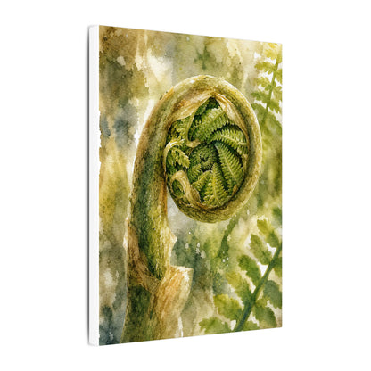 Japandi Fern Unfurling in Dappled | Watercolor Canvas Art