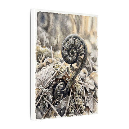 Japandi Fern Unfurling in Golden Hour | Watercolor Canvas Art