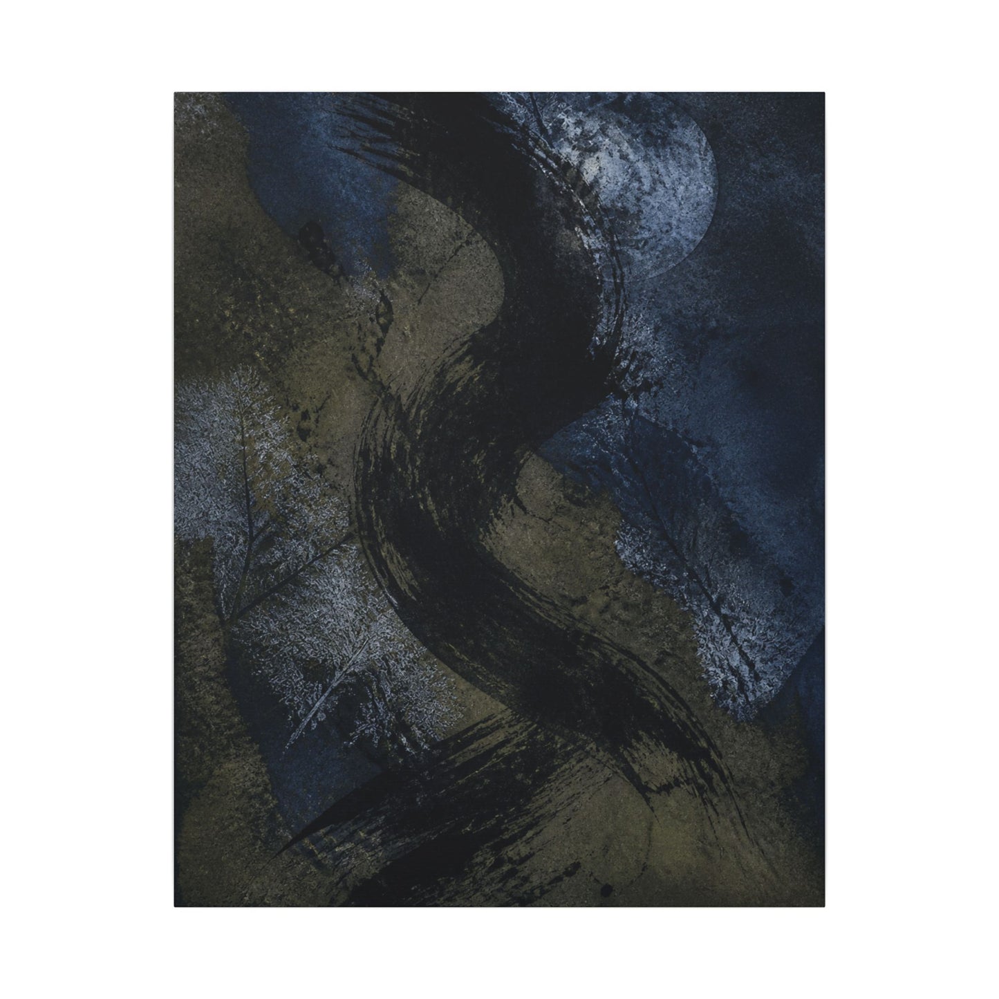 Shibui Ink Brushstroke Canvas Art - Dark Japandi Dark Texture