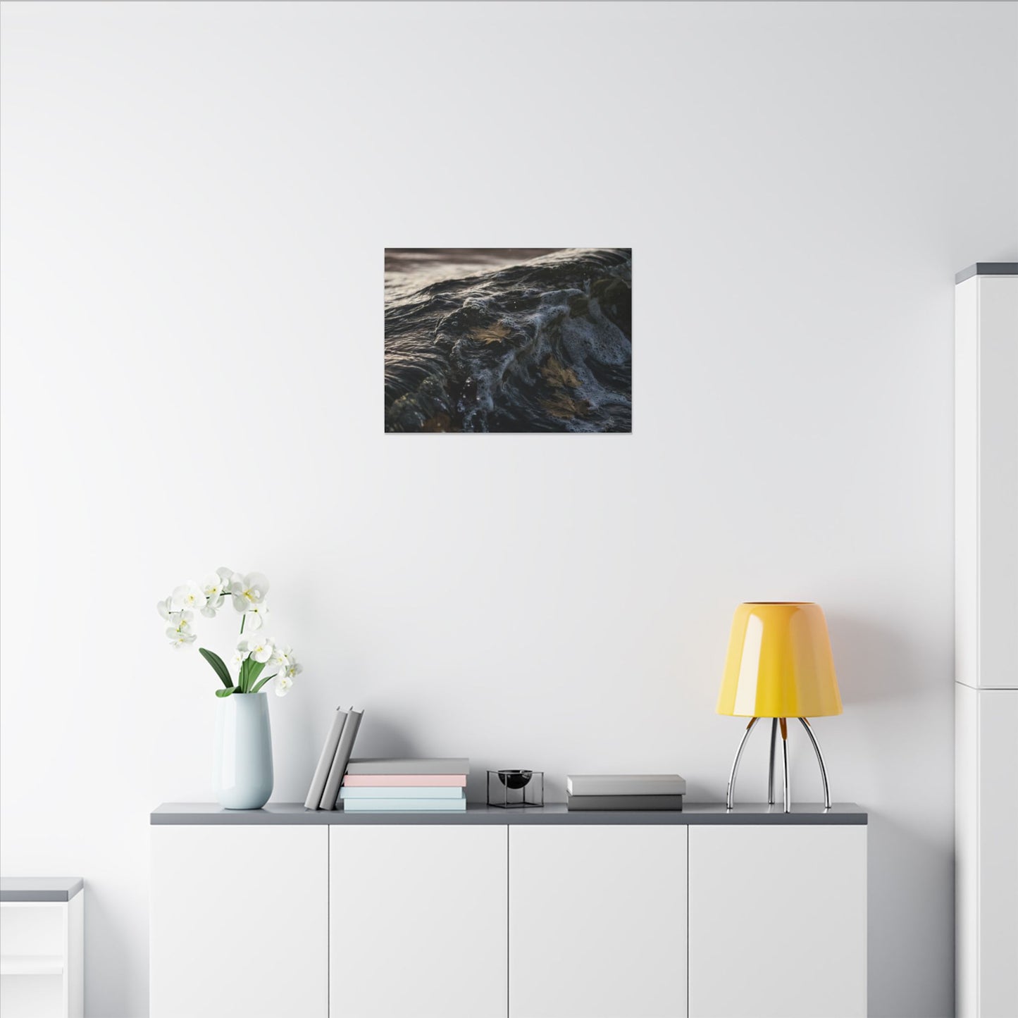 Dark Japandi Ocean Wave in Dawn | Moody Minimal Canvas Art
