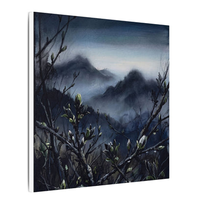 Mountain Mist Spring Canvas Art | Dark Japandi Atmospheric Design