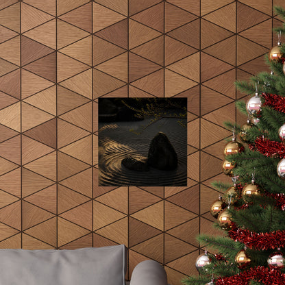 Golden Hour Rock Garden Wall Art Print - Dark Japandi Ma