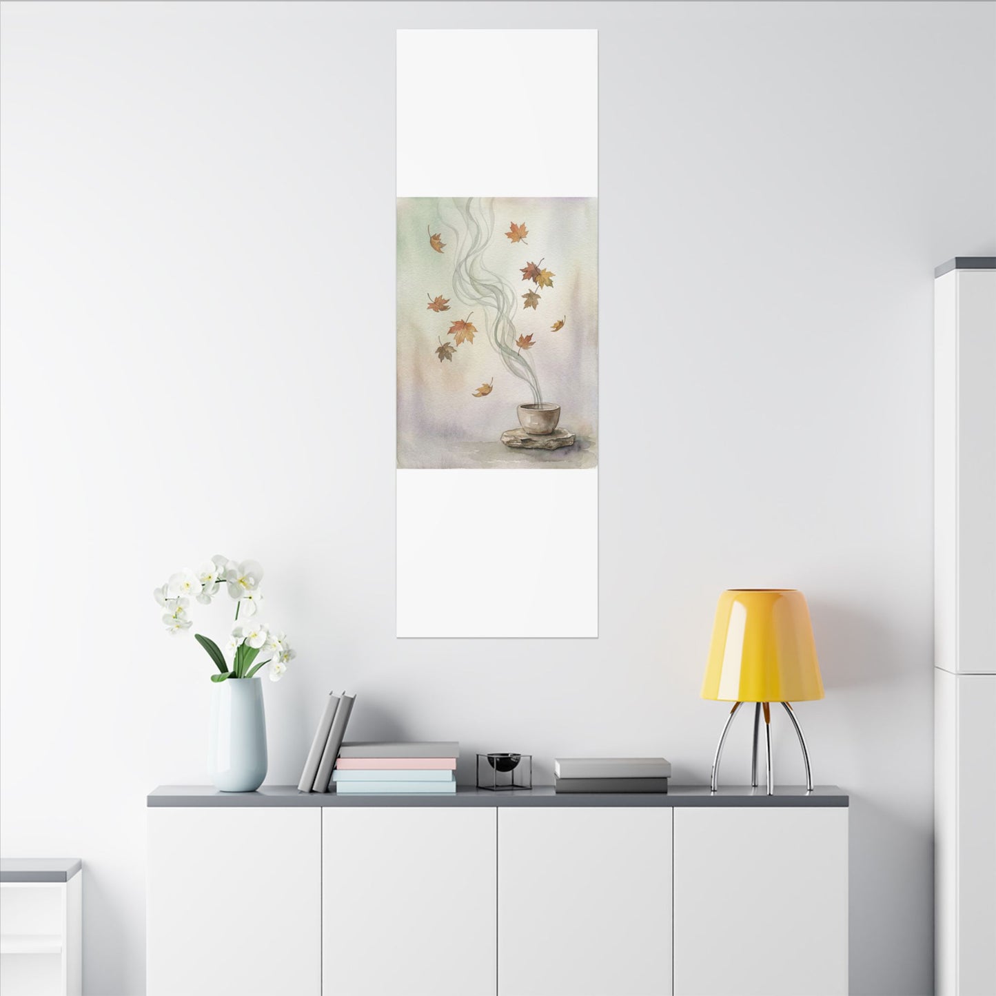 Incense Smoke Canvas Art | Autumn Japandi Watercolor Art