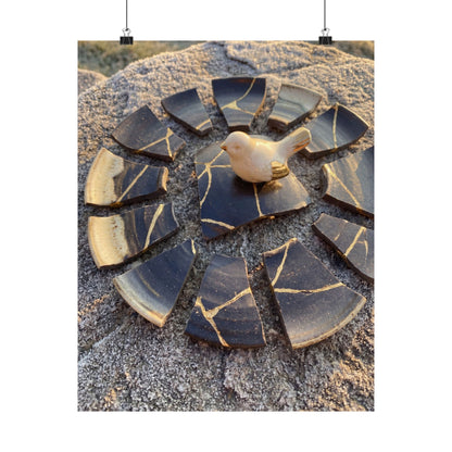 Kintsugi Broken Pottery in Golden Hour | Gold Repair Wall Art Print Art Print