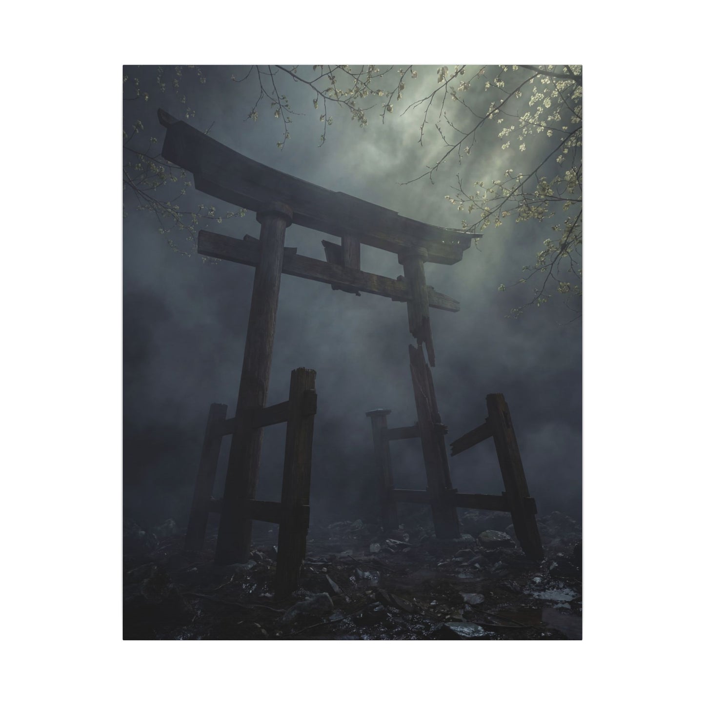 Dark Japandi Torii Gate in Dappled | Moody Minimal Canvas Art
