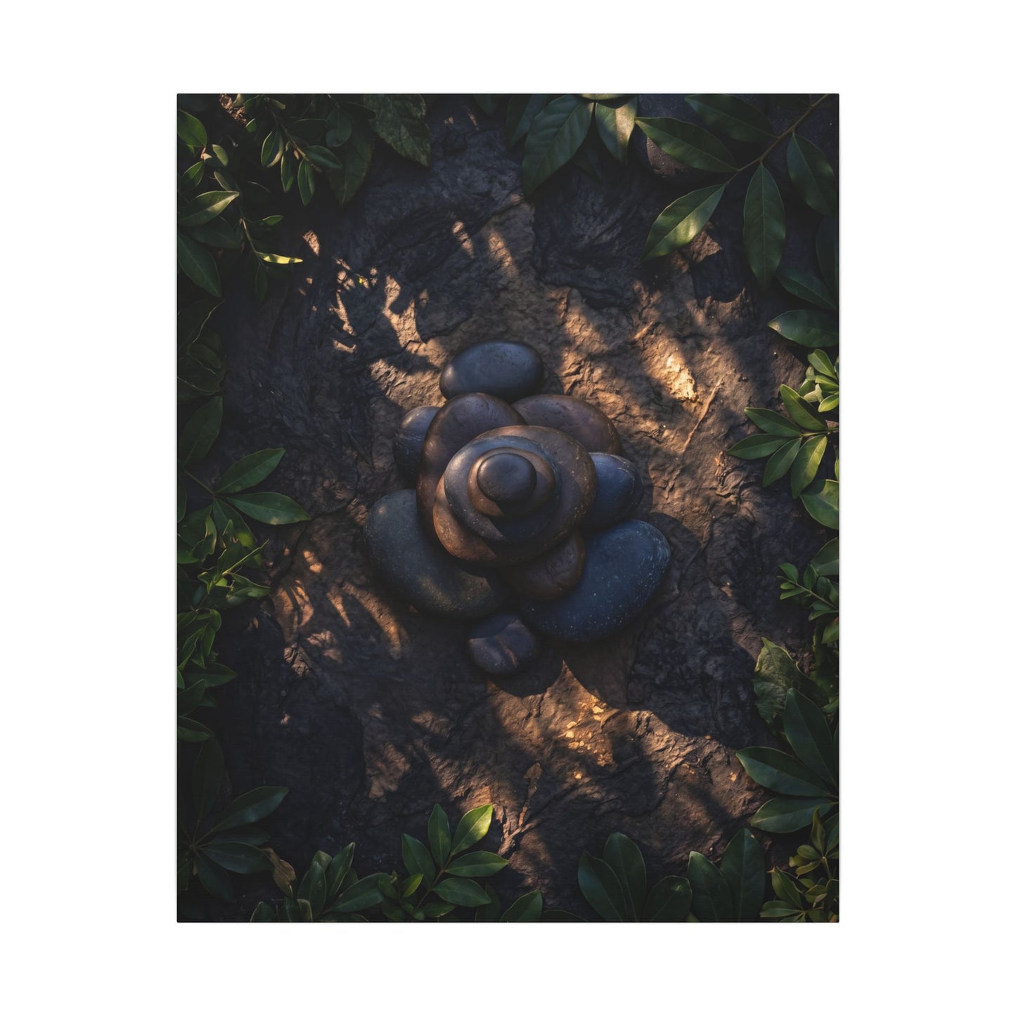 Ma River Stones Canvas Art - Dark Japandi Dark Texture