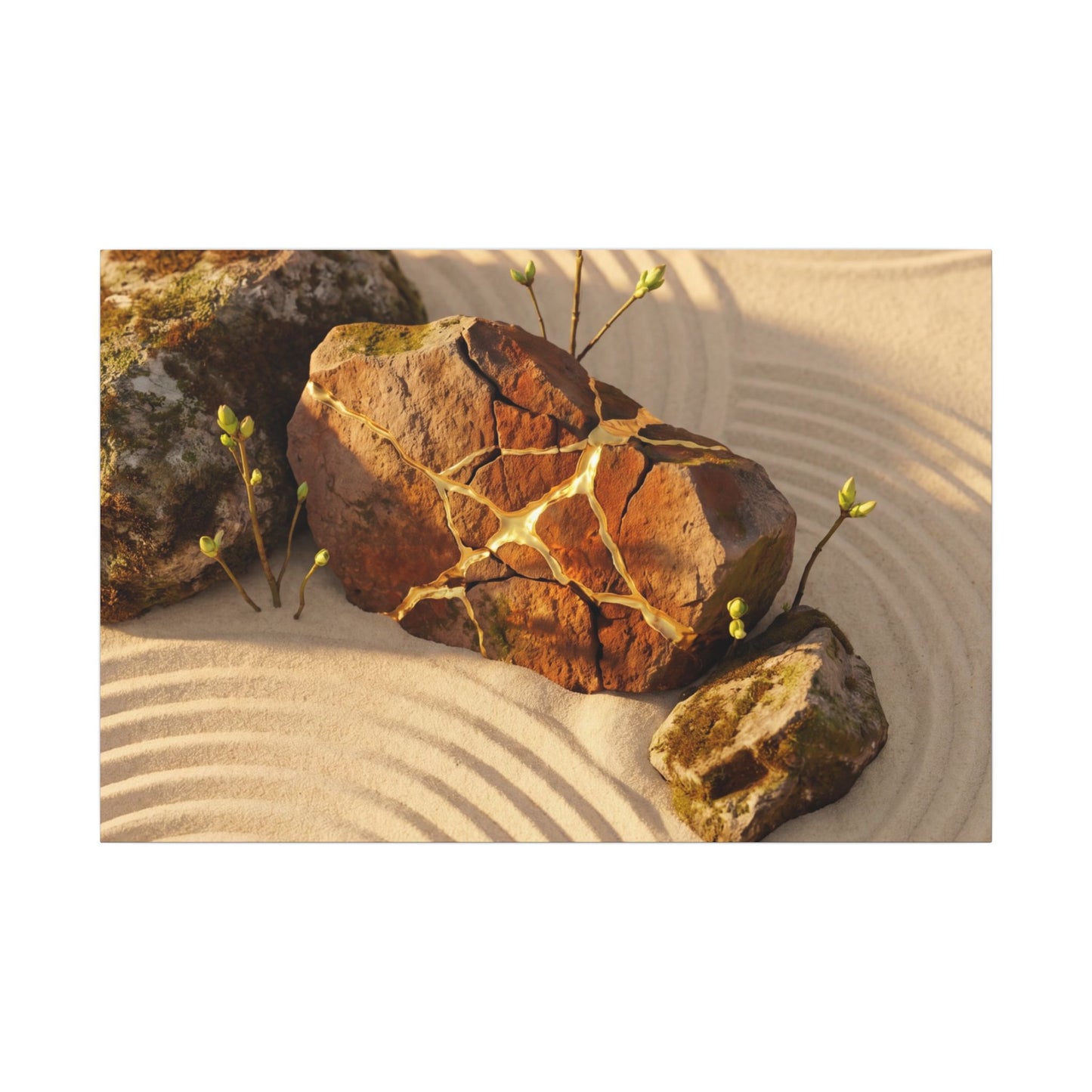 Kanso Rock Garden Canvas Art - Kintsugi Crackle Gold Art Print