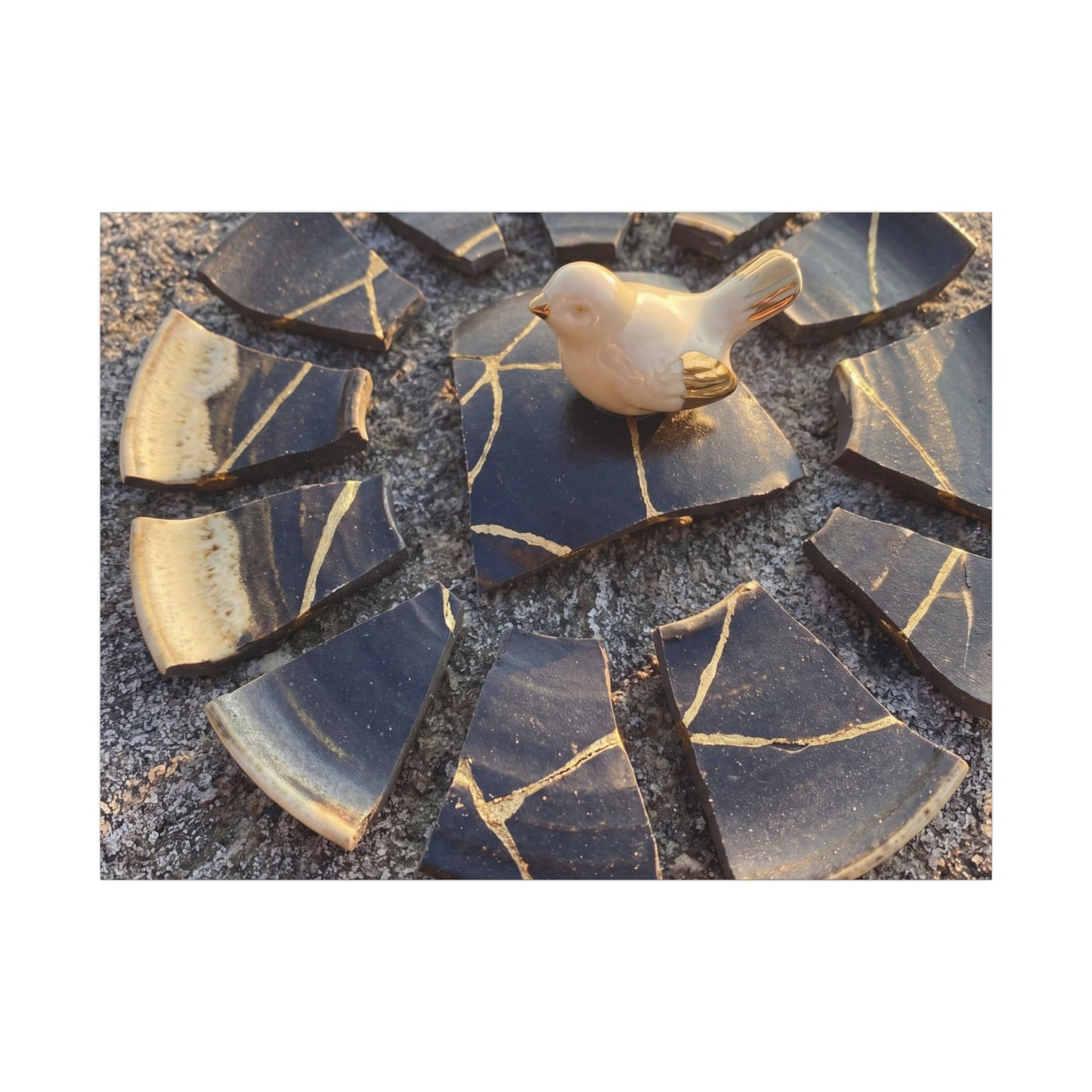 Golden Hour Broken Pottery Canvas Art - Kintsugi Datsuzoku Art Print