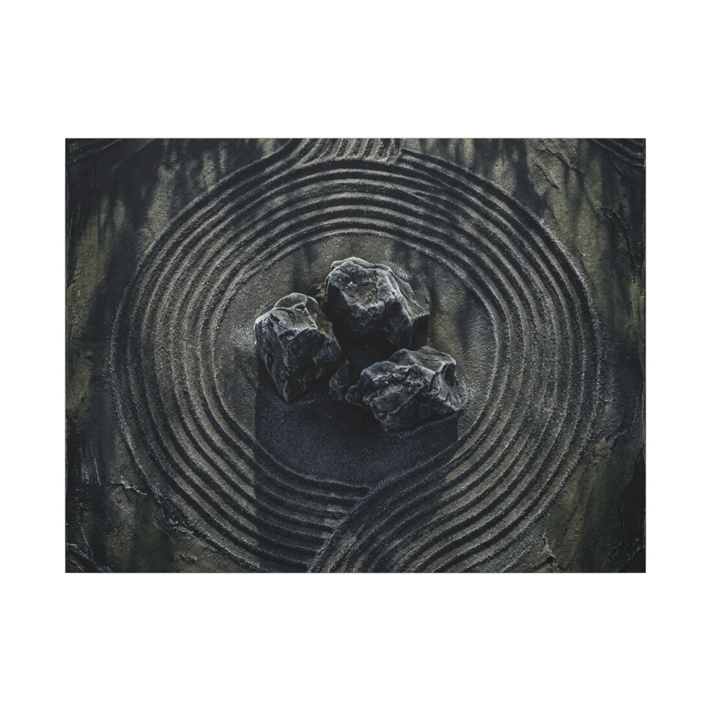 Moody Rock Garden Canvas Art - Dark Texture Dark Japandi