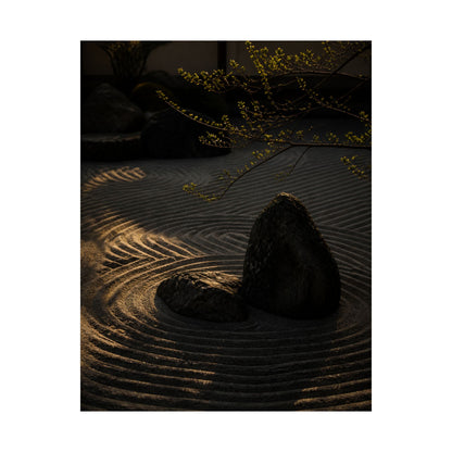 Golden Hour Rock Garden Wall Art Print - Dark Japandi Ma