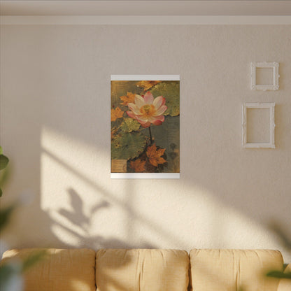 Autumn Lotus Flower Herbarium Canvas Art | Rustic Decor