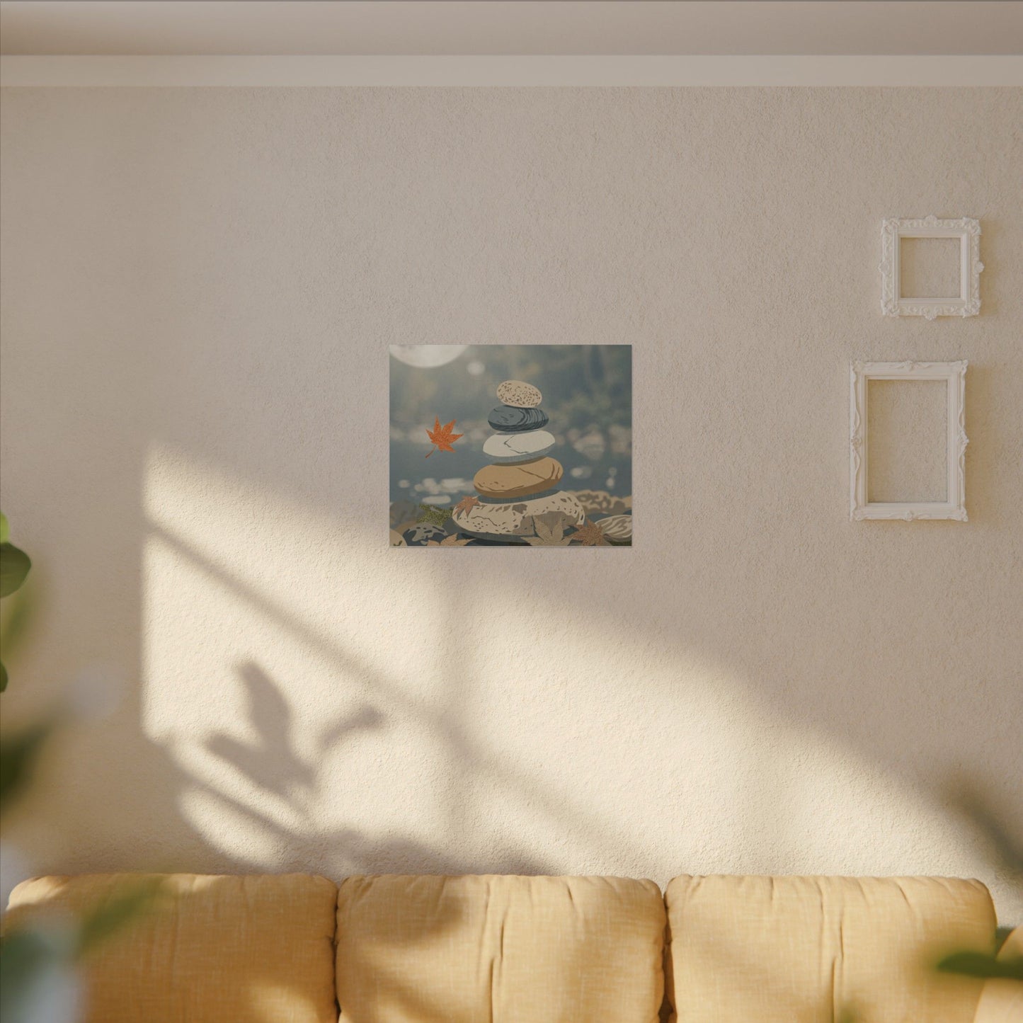 Warm River Stones Canvas Art - Japanese Pattern Japandi