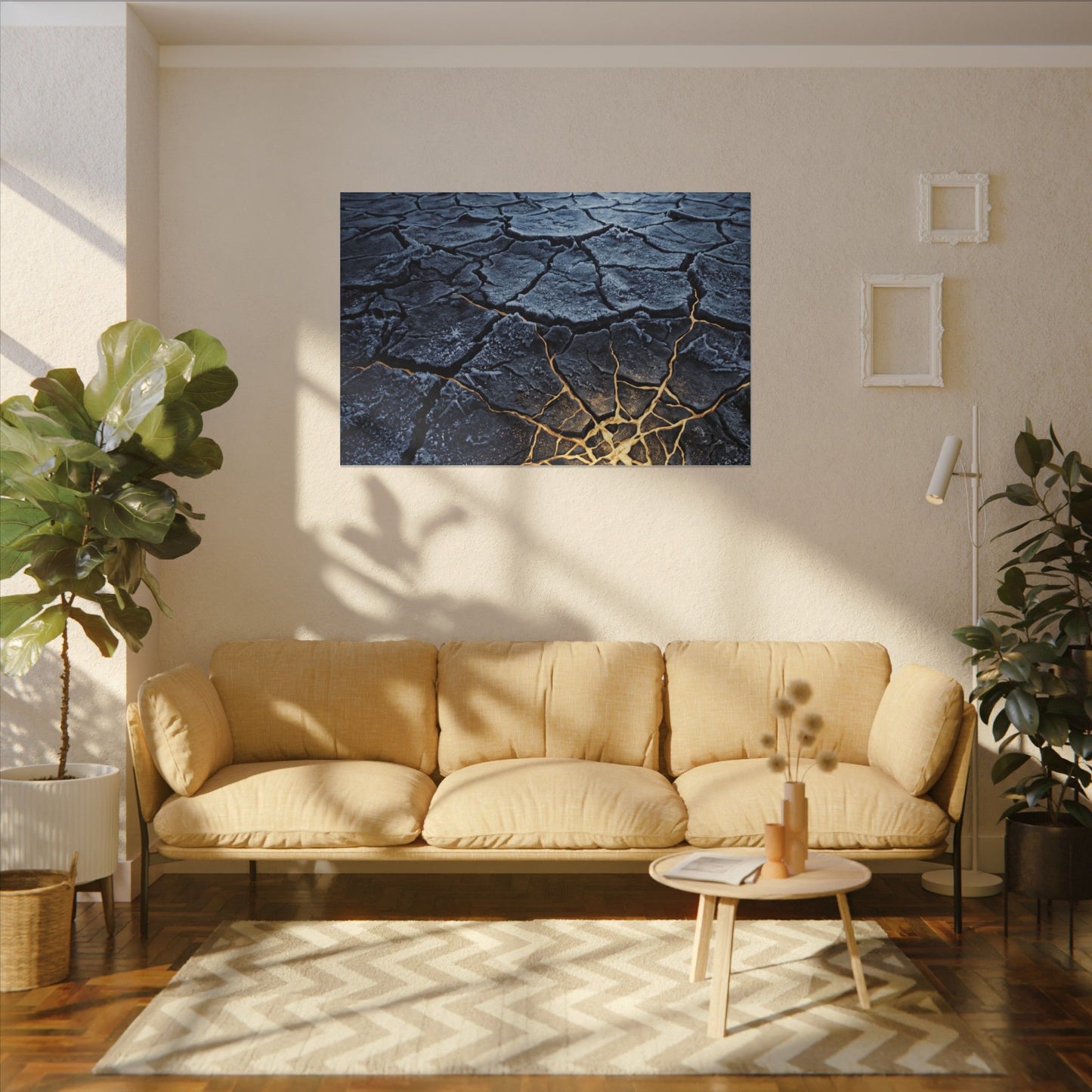 Moonlight Cracked Earth Canvas Art - Kintsugi Mono No Aware
