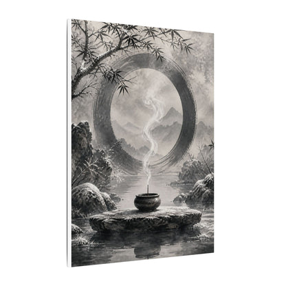 Incense Smoke Canvas Art | Winter Zen Sumi E Art