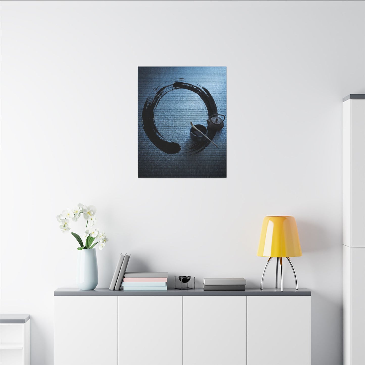 Winter Tea Ceremony Enso Canvas Art | Peaceful Decor