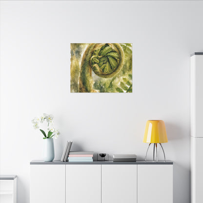 Japandi Fern Unfurling in Dappled | Watercolor Canvas Art