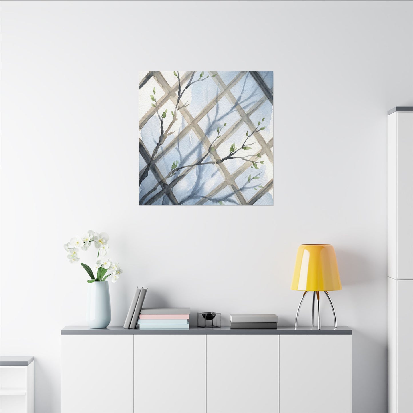 Shoji Screen Canvas Art | Spring Japandi Watercolor Art