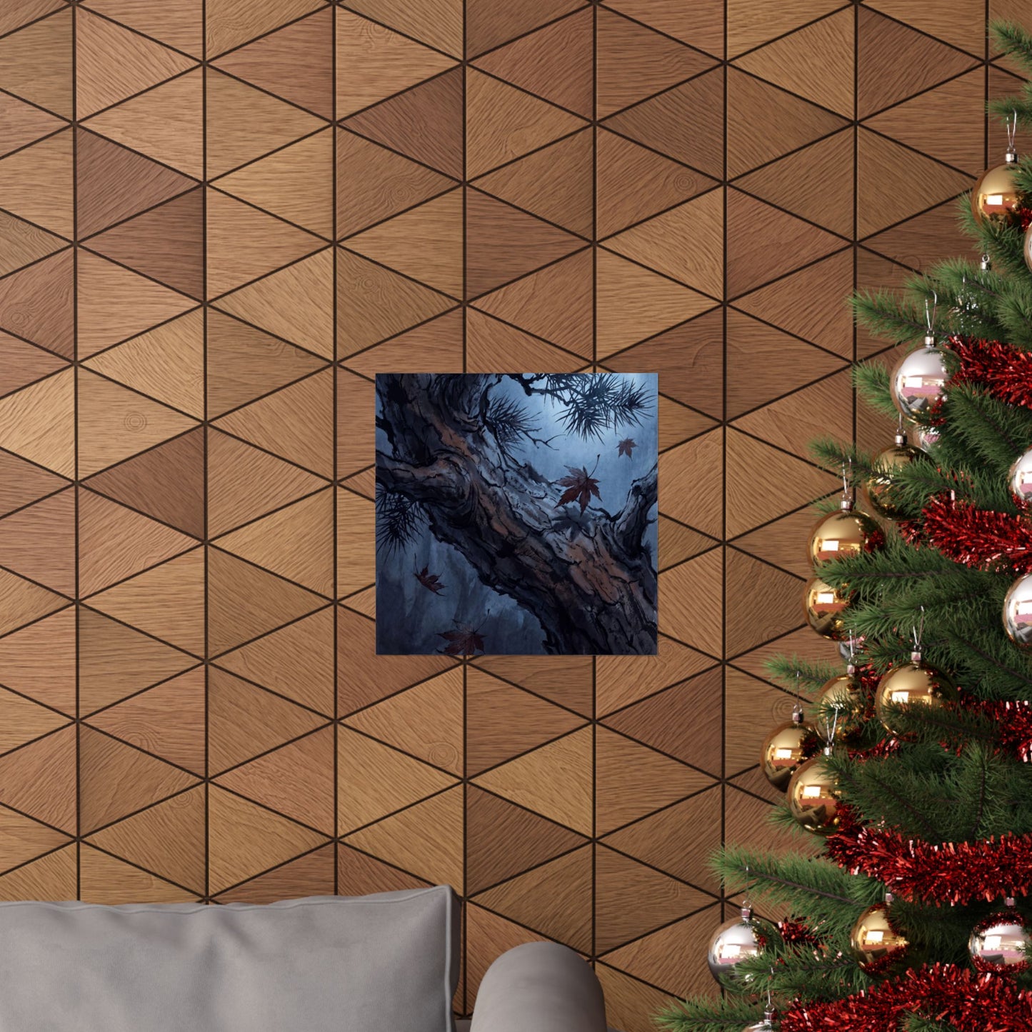 Kanso Pine Tree Wall Art Print - Dark Japandi Shadow Zen