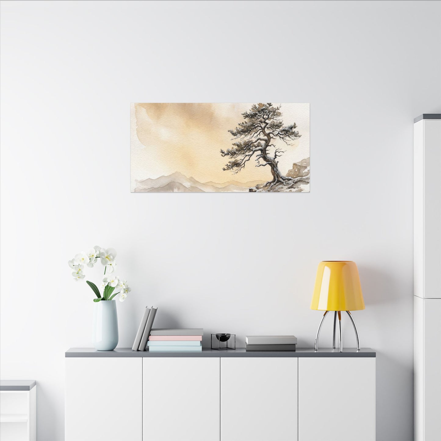 Pine Tree Canvas Art | Winter Japandi Watercolor Art