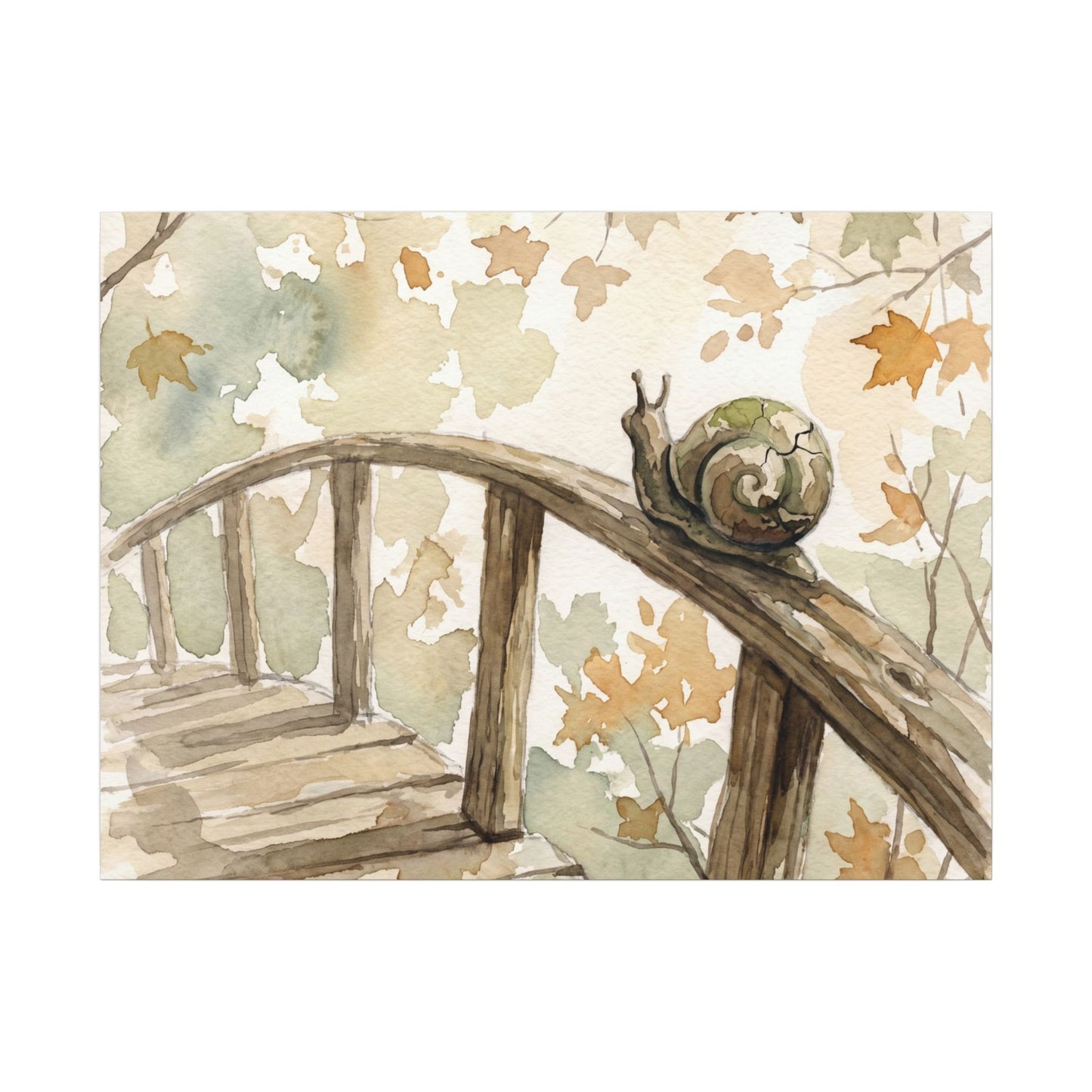 Wooden Bridge Canvas Art | Autumn Japandi Watercolor Art