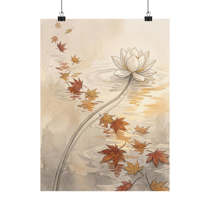 Japandi Lotus Flower in Golden Hour | Minimal Line Wall Art Print