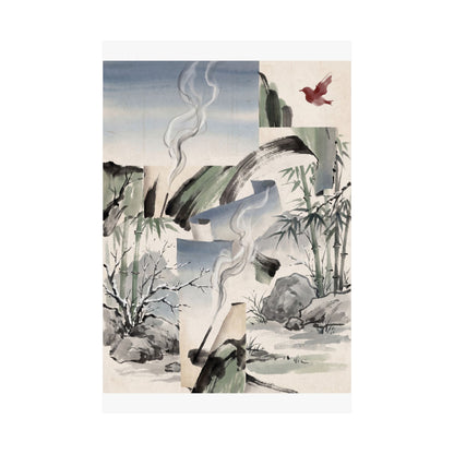 Serene Incense Smoke Wall Art Print - Sumi E Zen