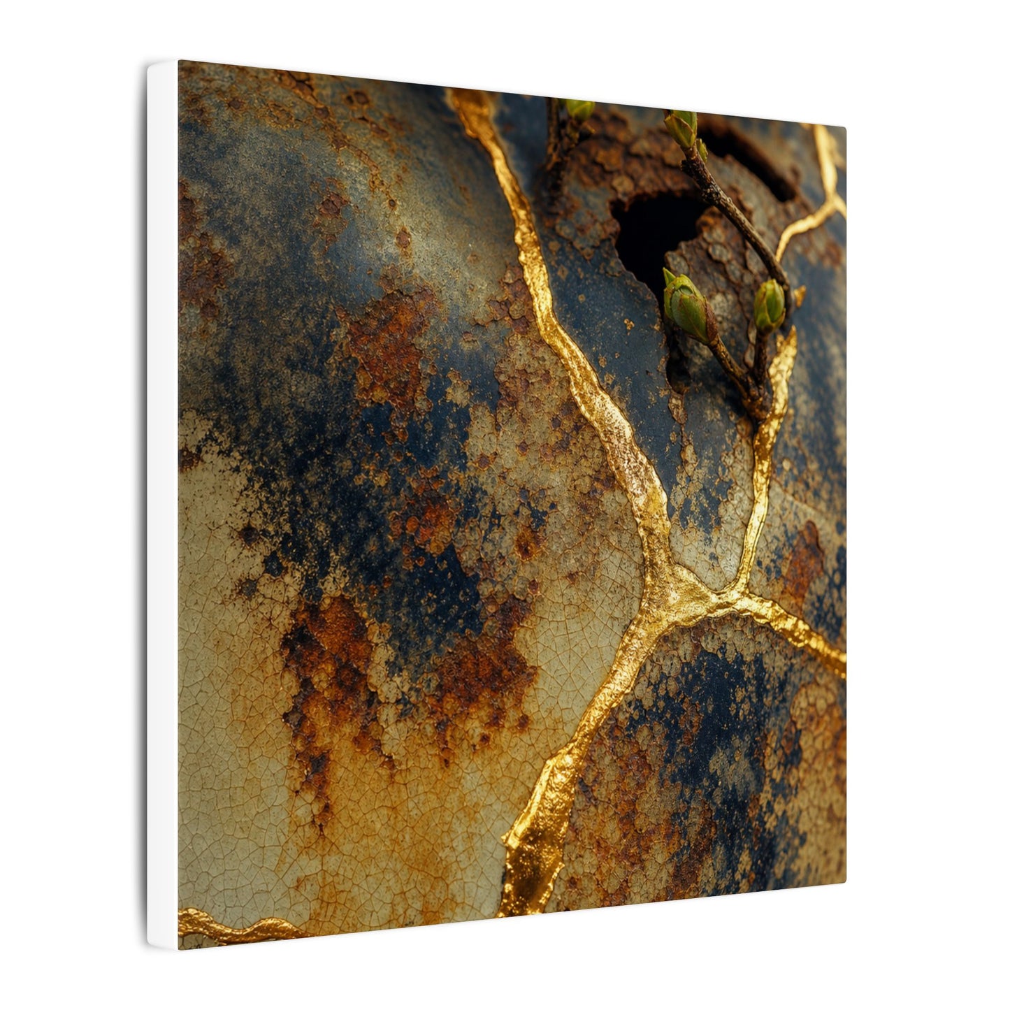 Datsuzoku Rust Patina Canvas Art - Kintsugi Crackle Gold