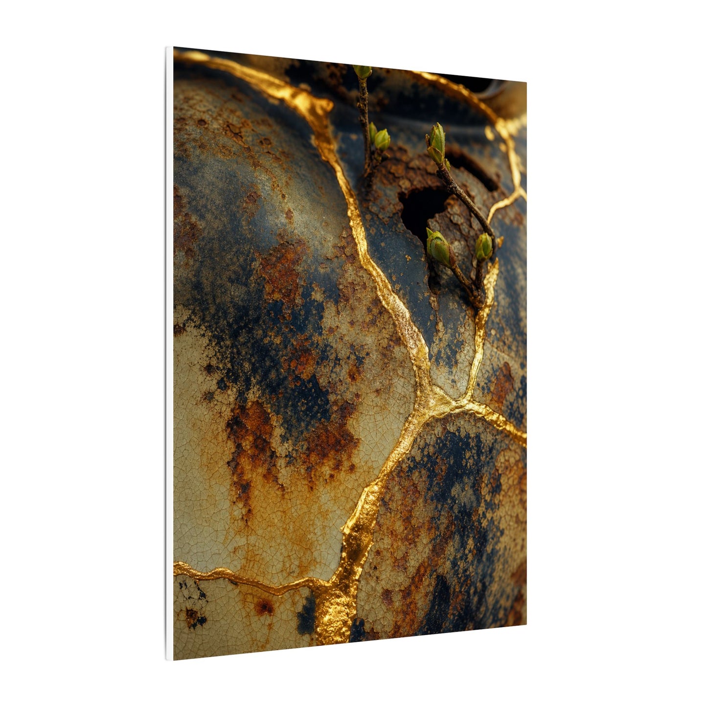 Datsuzoku Rust Patina Canvas Art - Kintsugi Crackle Gold