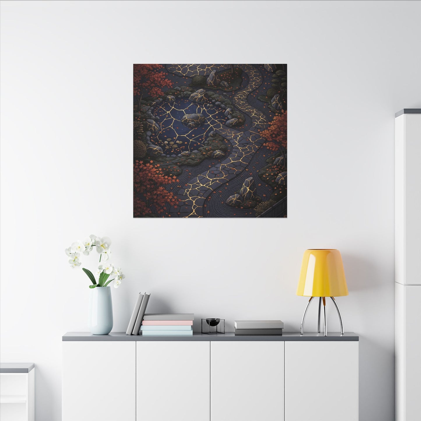 Moonlit Garden Gold Vein Canvas Art | Resilient Kintsugi Art