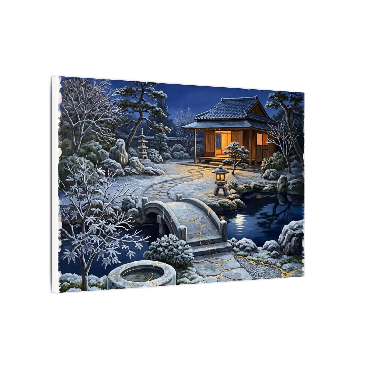 Moonlit Garden Winter Canvas Art | Kintsugi Artful Design