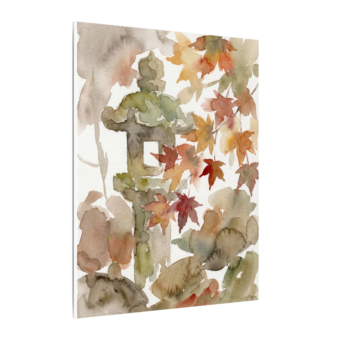Stone Lantern Watercolor Canvas Art | Earthy Japandi Art