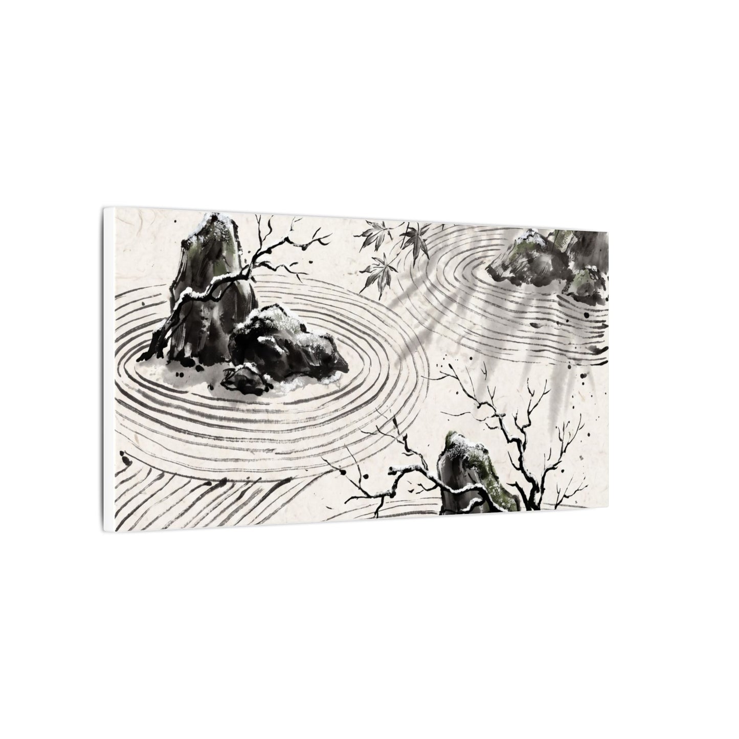 Rock Garden Canvas Art | Winter Zen Sumi E Art