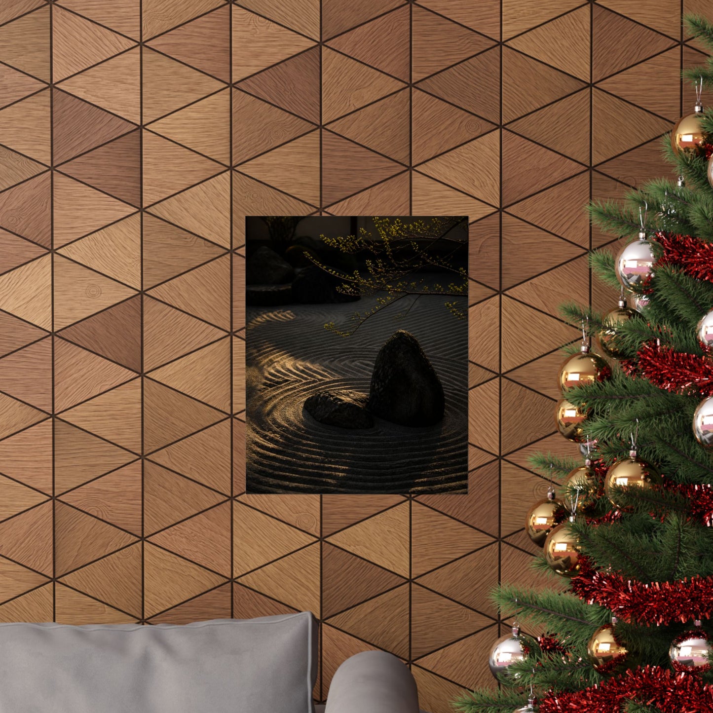 Golden Hour Rock Garden Wall Art Print - Dark Japandi Ma