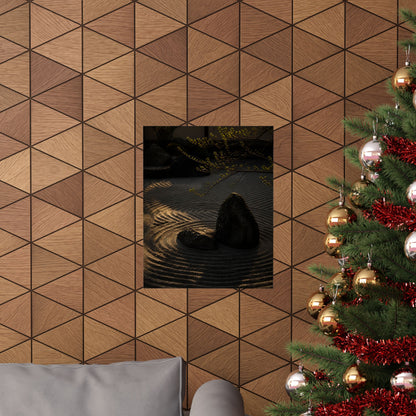 Golden Hour Rock Garden Wall Art Print - Dark Japandi Ma