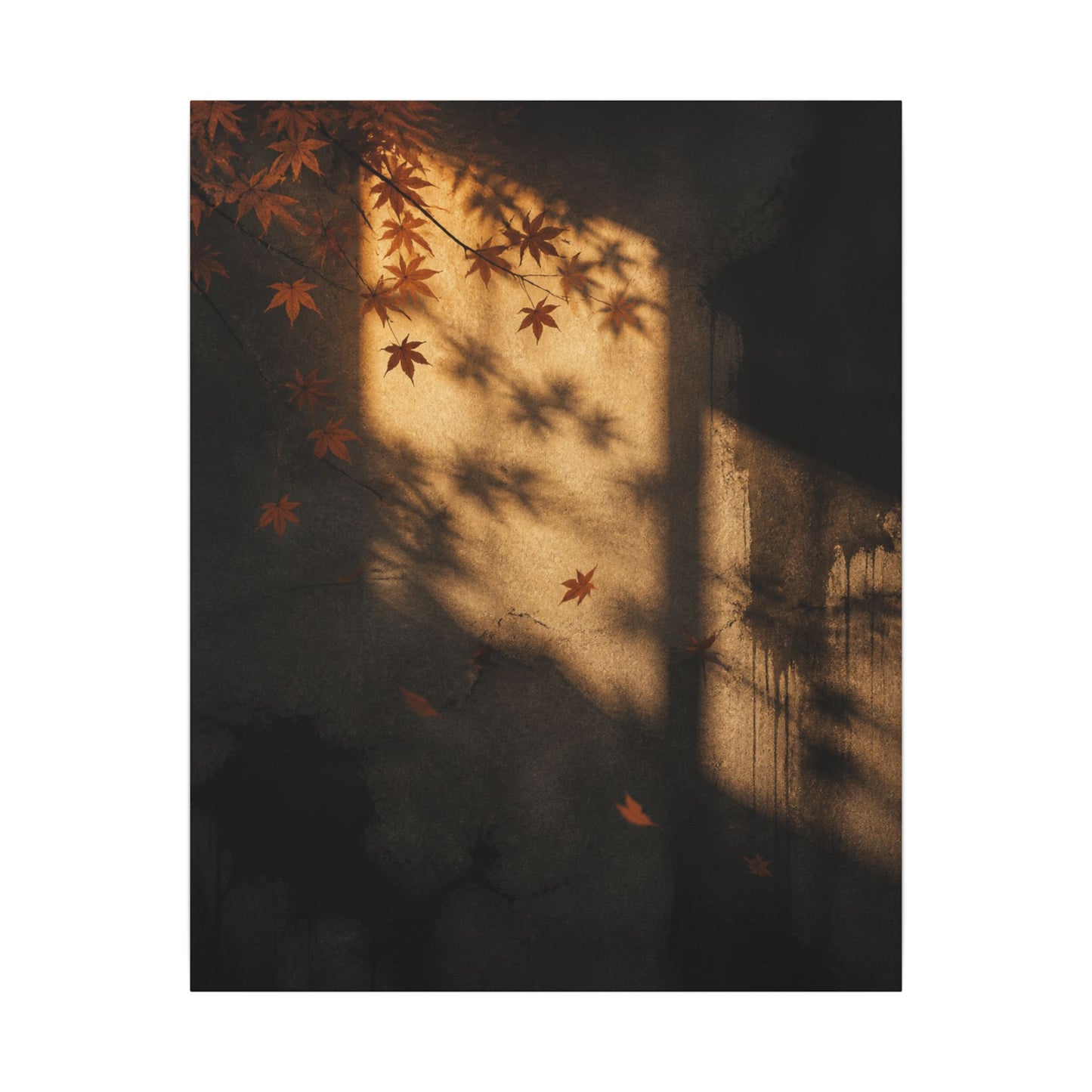 Shadow Play Canvas Art | Autumn Dark Japandi Charcoal Ink Art
